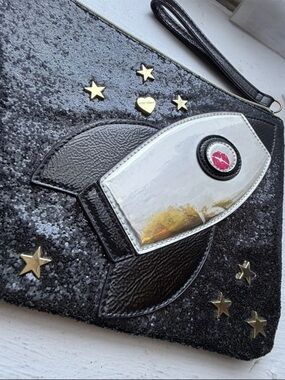 Betsey Johnson rocket ship Clutch bag embellished NWOT 11 X 8.5”